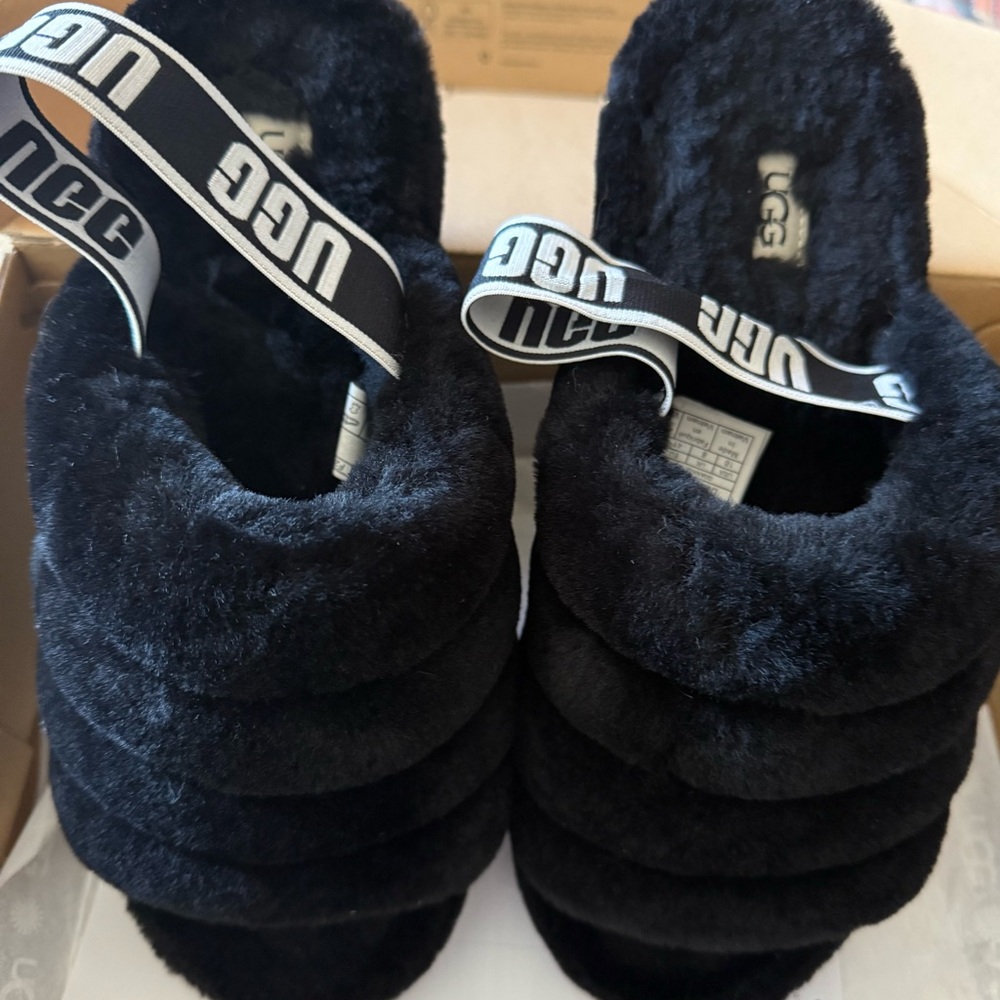 UGG Black Fluffy Slides